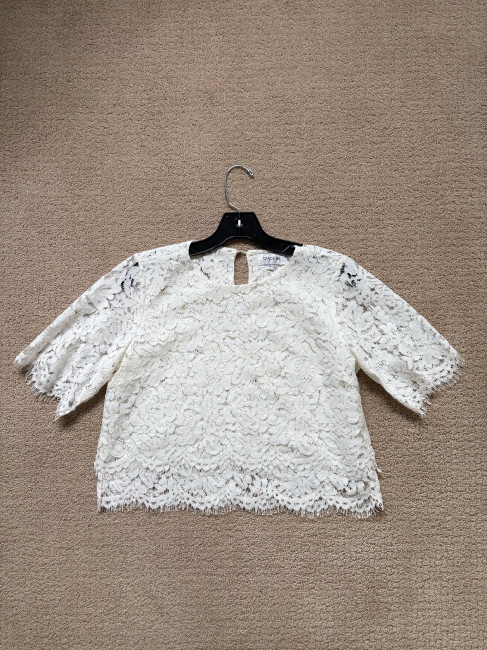 White Lace Floral Cropped Blouse 100% Cotton Boutique Brand